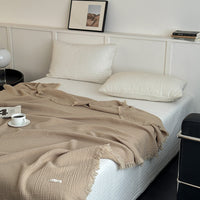HKM-944467 Pure Cotton Four-Layer Gauze Blanket with Tassels in Solid Colors - 130x170cm, 150x200cm