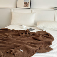 HKM-944467 Pure Cotton Four-Layer Gauze Blanket with Tassels in Solid Colors - 130x170cm, 150x200cm