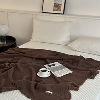 HKM-944467 Pure Cotton Four-Layer Gauze Blanket with Tassels in Solid Colors - 130x170cm, 150x200cm