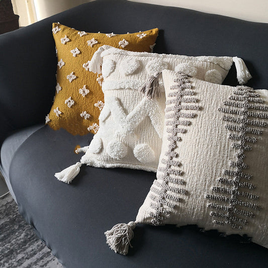 HKM-944595 Scandinavian Style 45x45cm Cushion Cover in Beige and Grey Embroidery
