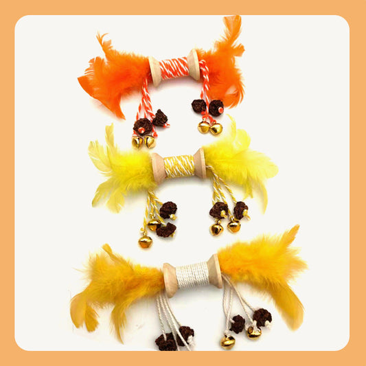 HKM-944915 Interactive Feather and Bell Cat Toy - Colorful Galls and Fruit Design, 21CM Length