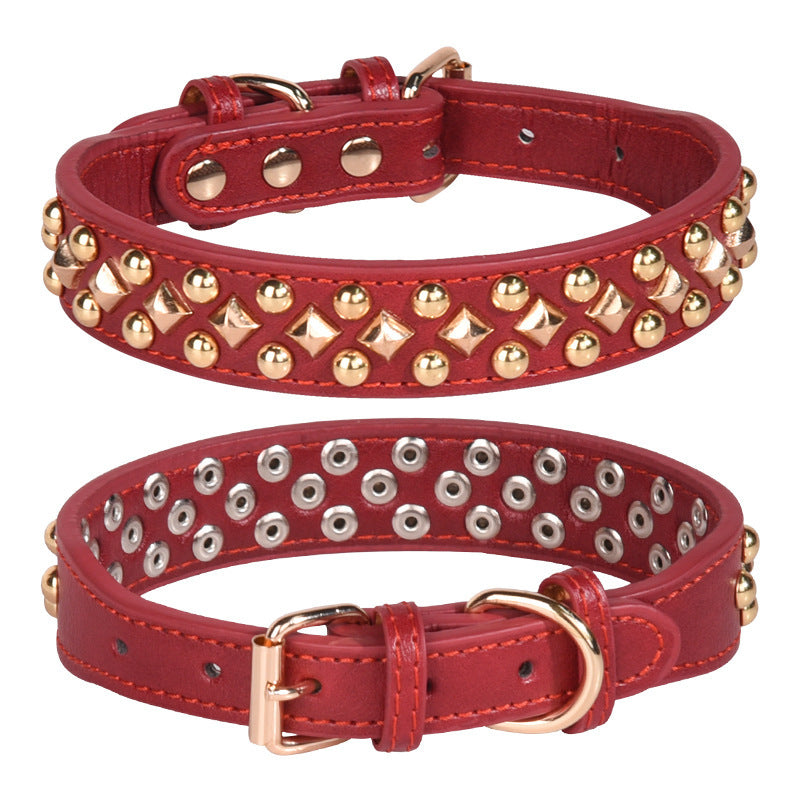HKM-945171 Rivet Leather Collar Golden Rivet Decoration Pet Dog Collar , Apply To Small Medium Large Dogs ,Retro Style Collar