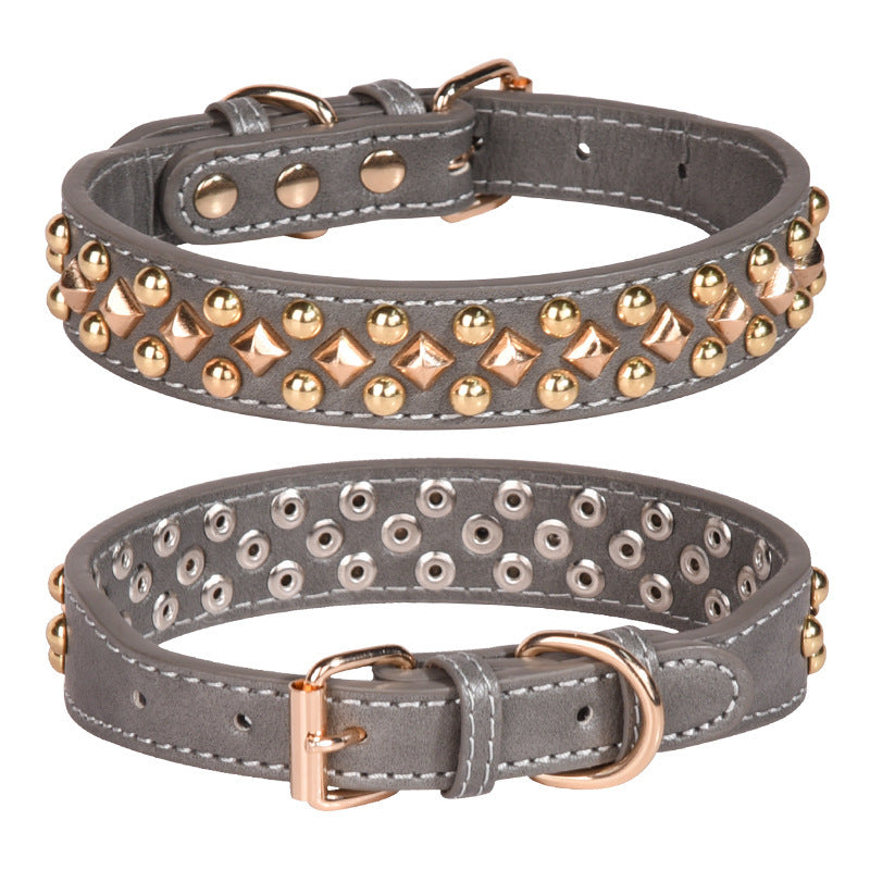 HKM-945171 Rivet Leather Collar Golden Rivet Decoration Pet Dog Collar , Apply To Small Medium Large Dogs ,Retro Style Collar