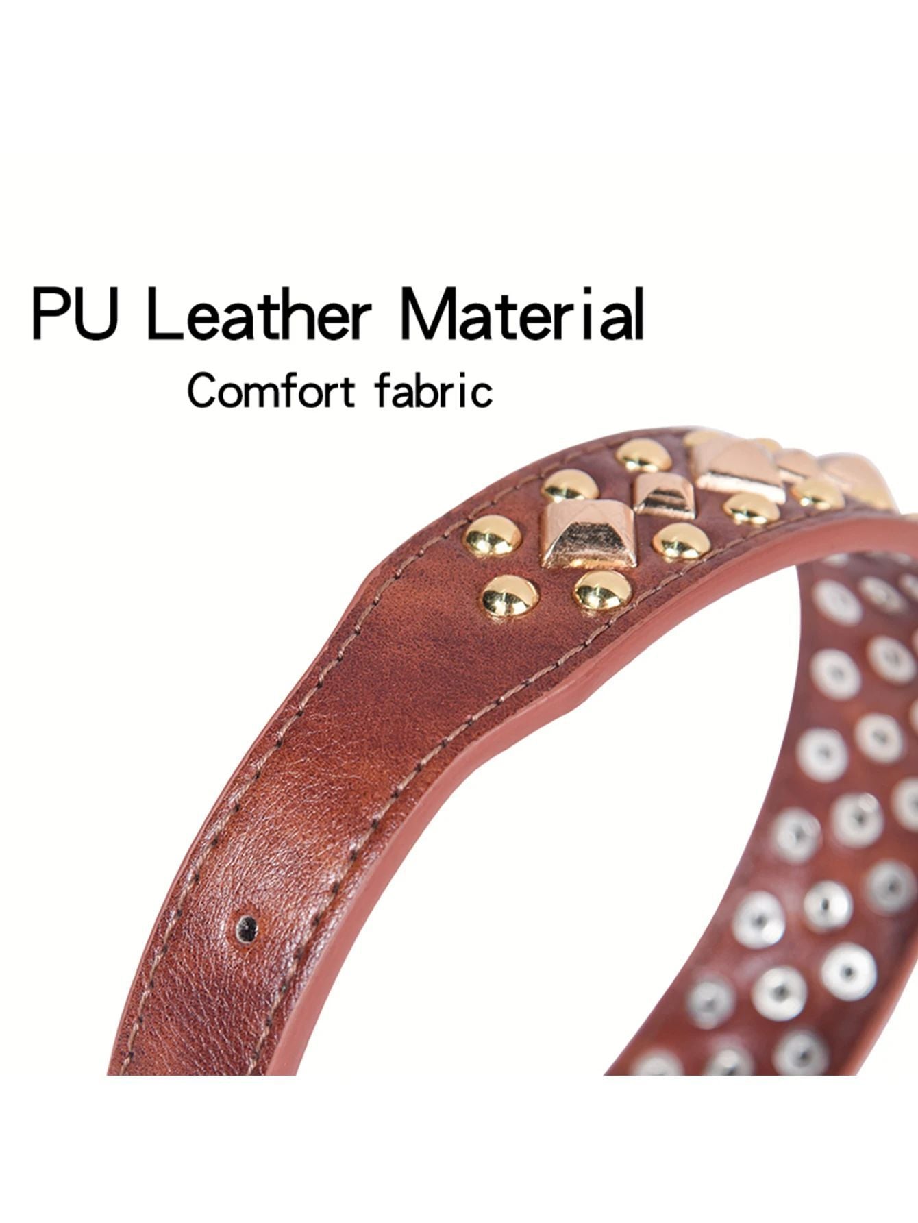 HKM-945171 Rivet Leather Collar Golden Rivet Decoration Pet Dog Collar , Apply To Small Medium Large Dogs ,Retro Style Collar
