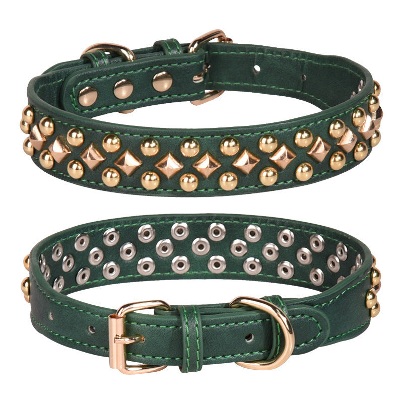 HKM-945171 Rivet Leather Collar Golden Rivet Decoration Pet Dog Collar , Apply To Small Medium Large Dogs ,Retro Style Collar