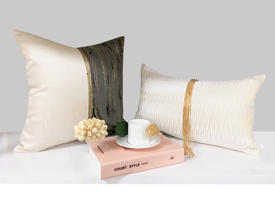 HKM-945299 Pearl White Cotton Tassel Throw Pillow - Modern Decorative Waist Cushion 30x50cm