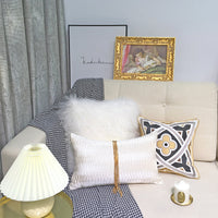 HKM-945299 Pearl White Cotton Tassel Throw Pillow - Modern Decorative Waist Cushion 30x50cm