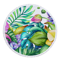 HKM-945619 Patterned Microfiber Round Beach Towel with Tassels, 150cm Diameter, Fade-Resistant Design