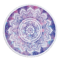 HKM-945619 Patterned Microfiber Round Beach Towel with Tassels, 150cm Diameter, Fade-Resistant Design