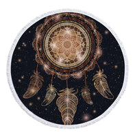 HKM-945619 Patterned Microfiber Round Beach Towel with Tassels, 150cm Diameter, Fade-Resistant Design