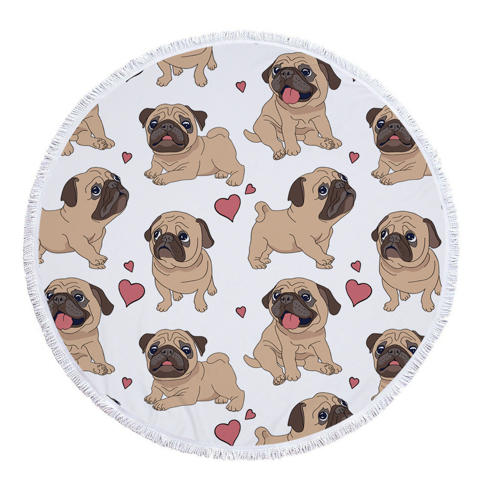 HKM-945619 Patterned Microfiber Round Beach Towel with Tassels, 150cm Diameter, Fade-Resistant Design