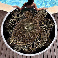 HKM-945619 Patterned Microfiber Round Beach Towel with Tassels, 150cm Diameter, Fade-Resistant Design