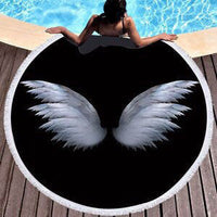 HKM-945619 Patterned Microfiber Round Beach Towel with Tassels, 150cm Diameter, Fade-Resistant Design