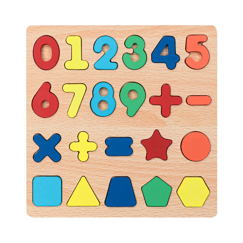 HKM-945619 Wooden Educational Puzzle - Hand Grasp Number & Letter Blocks for Early Learning