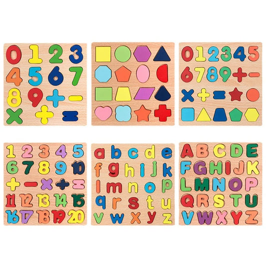 Wooden Educational Puzzle - Hand Grasp Number & Letter Blocks for Early Learning