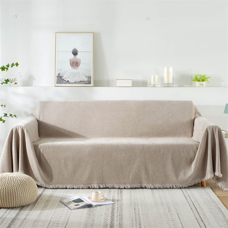 HKM-945683 Non-Slip Anti-Scratch Solid Color Sofa Cover for Three-Seater Sofas