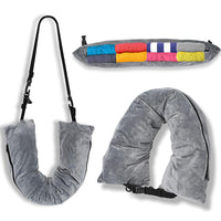 HKM-945747 Portable Refillable U-Shaped Travel Pillow with Luggage Storage, 75x17cm in Black, Gray, Blue, Pink