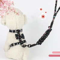 HKM-945811 Japanese Floral Cat Leash in Navy Blue and Pink Cherry Variants, Made with Cotton Cloth and Durable Accessories