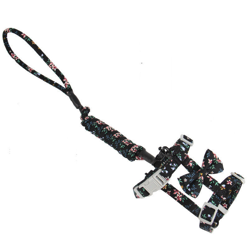HKM-945811 Japanese Floral Cat Leash in Navy Blue and Pink Cherry Variants, Made with Cotton Cloth and Durable Accessories
