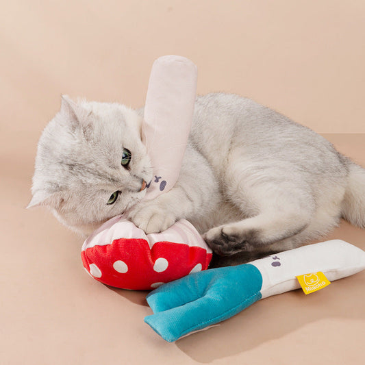 HKM-946067 Mushroom Shaped Plush Cat Mint Chew Toy, 25x10cm