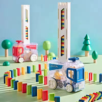 HKM-946195 Educational Domino Building Block Set with Mini Electric Car - Creative Early Learning Toy for Kids 4-6M, 7-9M