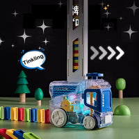 HKM-946195 Educational Domino Building Block Set with Mini Electric Car - Creative Early Learning Toy for Kids 4-6M, 7-9M