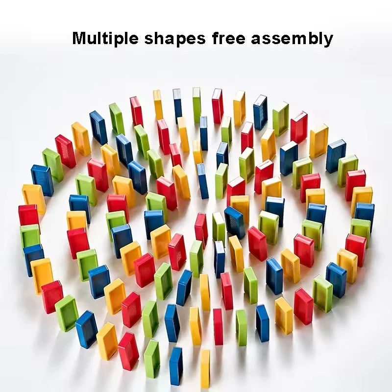 KTX-946195 Educational Domino Building Block Set with Mini Electric Car - Creative Early Learning Toy for Kids 4-6M, 7-9M