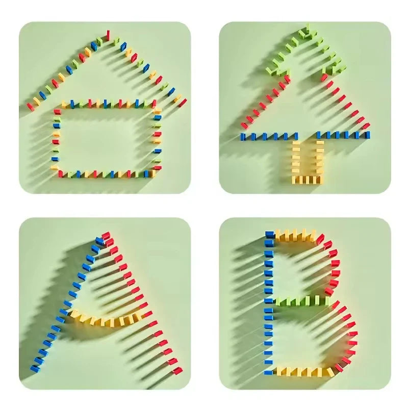 KTX-946195 Educational Domino Building Block Set with Mini Electric Car - Creative Early Learning Toy for Kids 4-6M, 7-9M