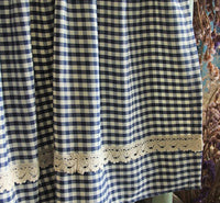 HKM-946323 Tanabe Red and Blue Plaid Lace Ruffled Kitchen and Bathroom Curtains, Various Sizes Available