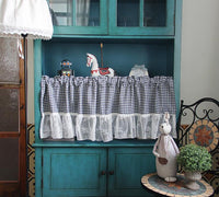 HKM-946323 Tanabe Red and Blue Plaid Lace Ruffled Kitchen and Bathroom Curtains, Various Sizes Available
