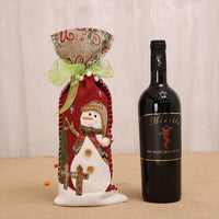 HKM-946387 Festive Wine Bottle Covers with Snowman, Deer, and Santa Designs - Fabric, 34x14.5cm