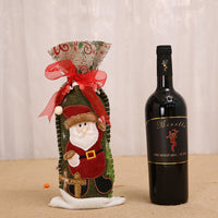 HKM-946387 Festive Wine Bottle Covers with Snowman, Deer, and Santa Designs - Fabric, 34x14.5cm