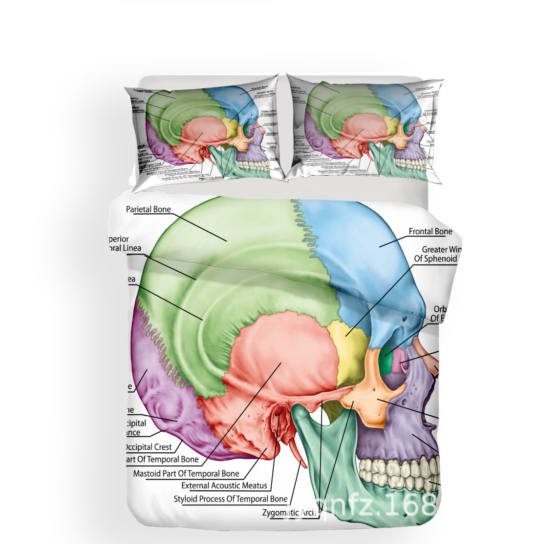 HKM-946451 3D Digital Printing Skull Bedding Set - Personalized Polyester Sheets for 1.5m and 1.8m Beds