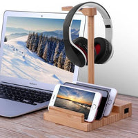 HKM-946515 Solid Wood Earphone Stand with Round Carving and Spray Paint Finish