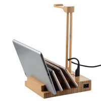 HKM-946515 Solid Wood Earphone Stand with Round Carving and Spray Paint Finish