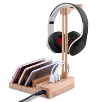 HKM-946515 Solid Wood Earphone Stand with Round Carving and Spray Paint Finish