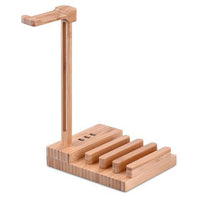 HKM-946515 Solid Wood Earphone Stand with Round Carving and Spray Paint Finish