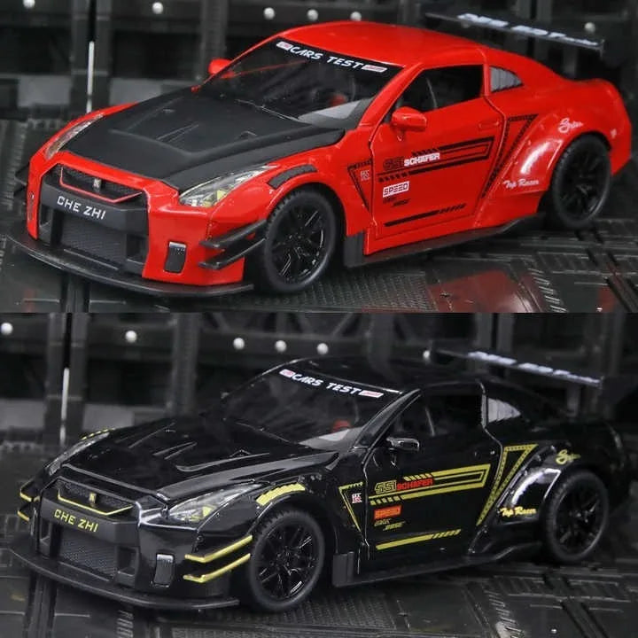 HKM-946579 1:24 Diecast Metal Nissan GTR Sports Car with Sound and Light, Pullback Action, Alloy Model for Ages 5 and Up