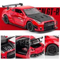 HKM-946579 1:24 Diecast Metal Nissan GTR Sports Car with Sound and Light, Pullback Action, Alloy Model for Ages 5 and Up