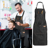 HKM-946579 Vulcanized Black Denim Sleeveless Halterneck Work Apron for Versatile Use