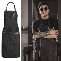 HKM-946579 Vulcanized Black Denim Sleeveless Halterneck Work Apron for Versatile Use
