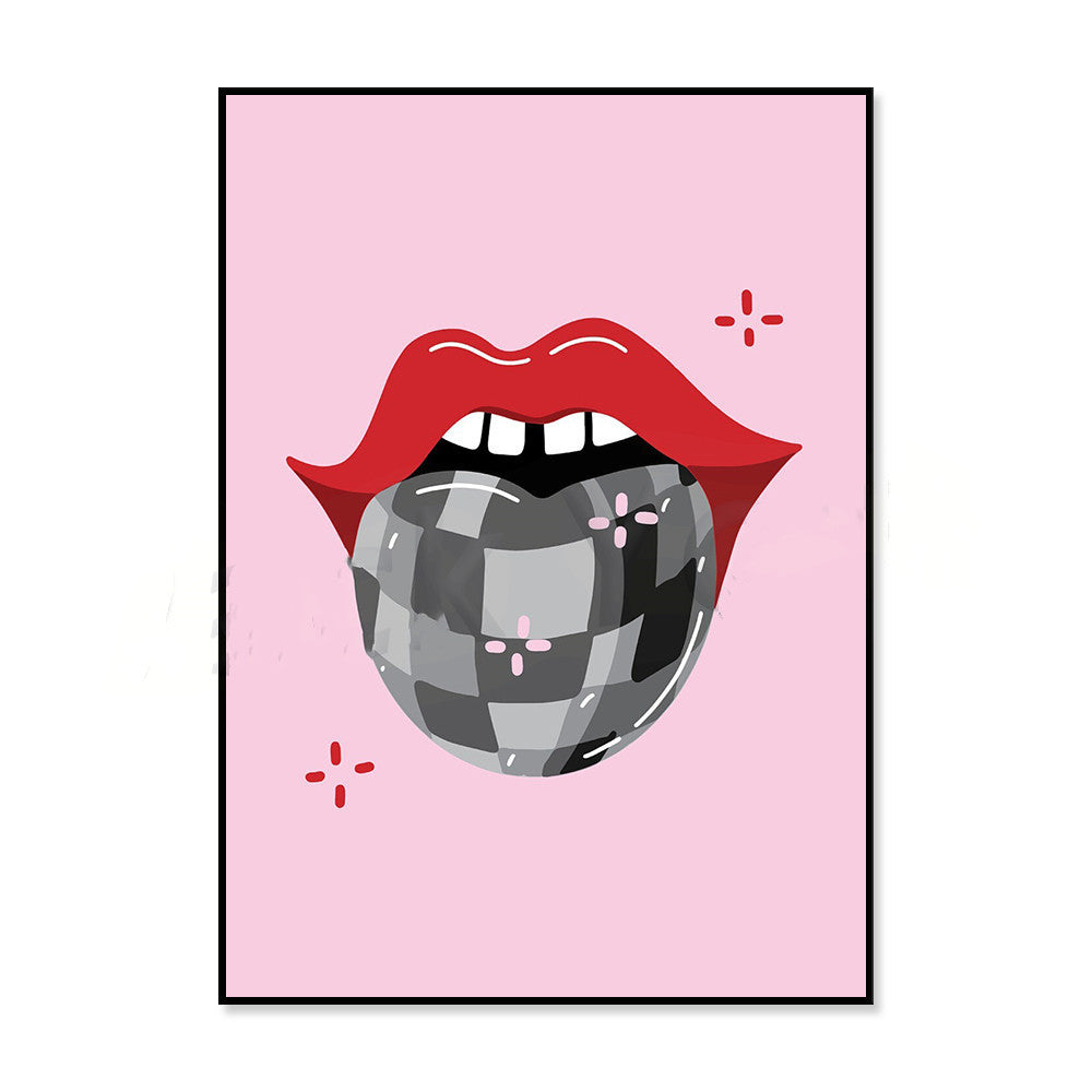 HKM-946771 Vintage 70s Style Y2K Mouth Illustration Art on Oil Canvas