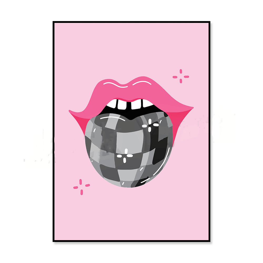HKM-946771 Vintage 70s Style Y2K Mouth Illustration Art on Oil Canvas