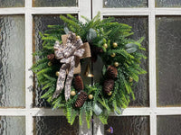 HKM-946899 Christmas Pine Cone and Pine Needle Artificial Wreath, White Spray Finish, 40cm
