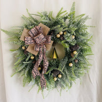HKM-946899 Christmas Pine Cone and Pine Needle Artificial Wreath, White Spray Finish, 40cm