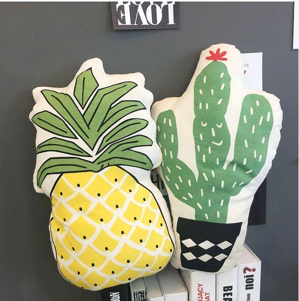 HKM-946899 Korean Style Plush Cushion Pillow - Pineapple & Cactus Designs (49*30CM & 55*32CM)