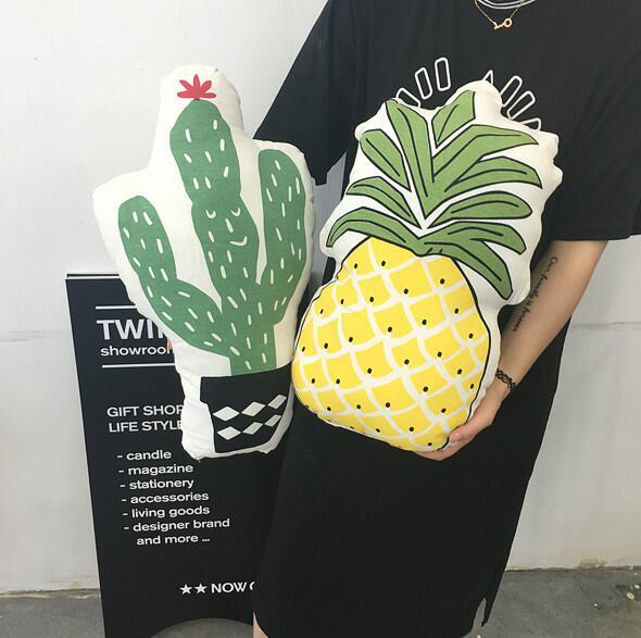 HKM-946899 Korean Style Plush Cushion Pillow - Pineapple & Cactus Designs (49*30CM & 55*32CM)