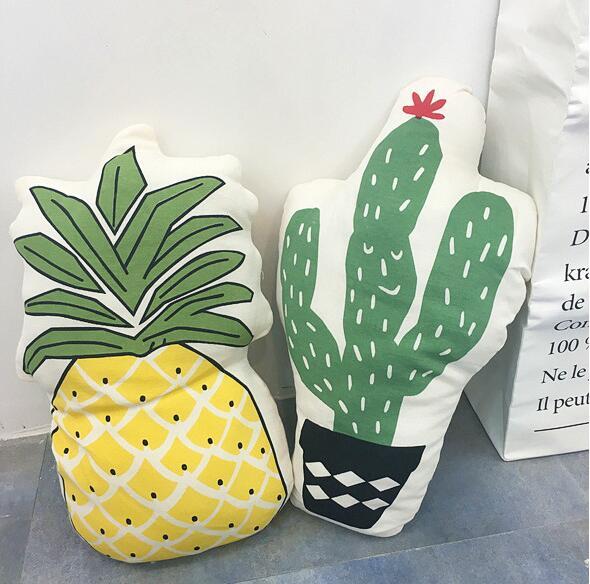 HKM-946899 Korean Style Plush Cushion Pillow - Pineapple & Cactus Designs (49*30CM & 55*32CM)