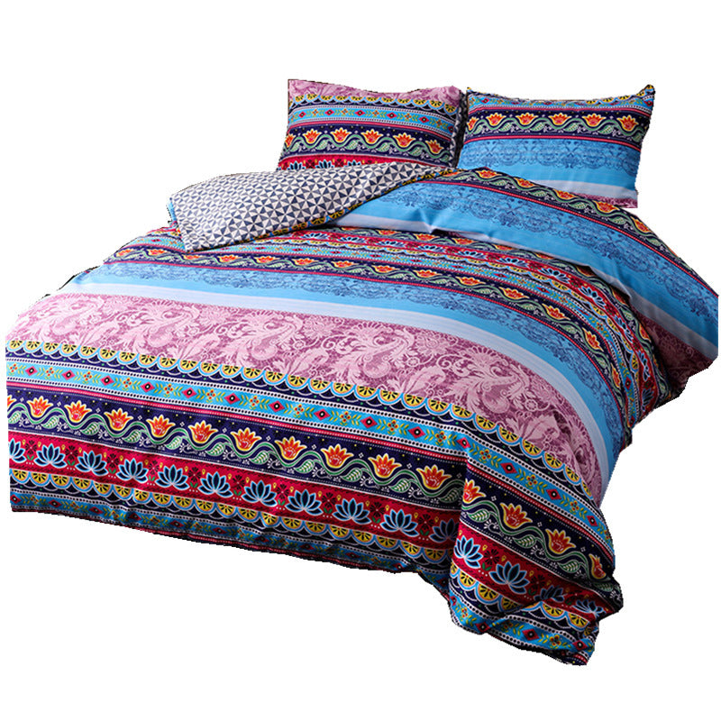 HKM-947091 Bohemian Ethnic Style Three-Piece Bedding Set – Floral Design, Twin to King Sizes Available