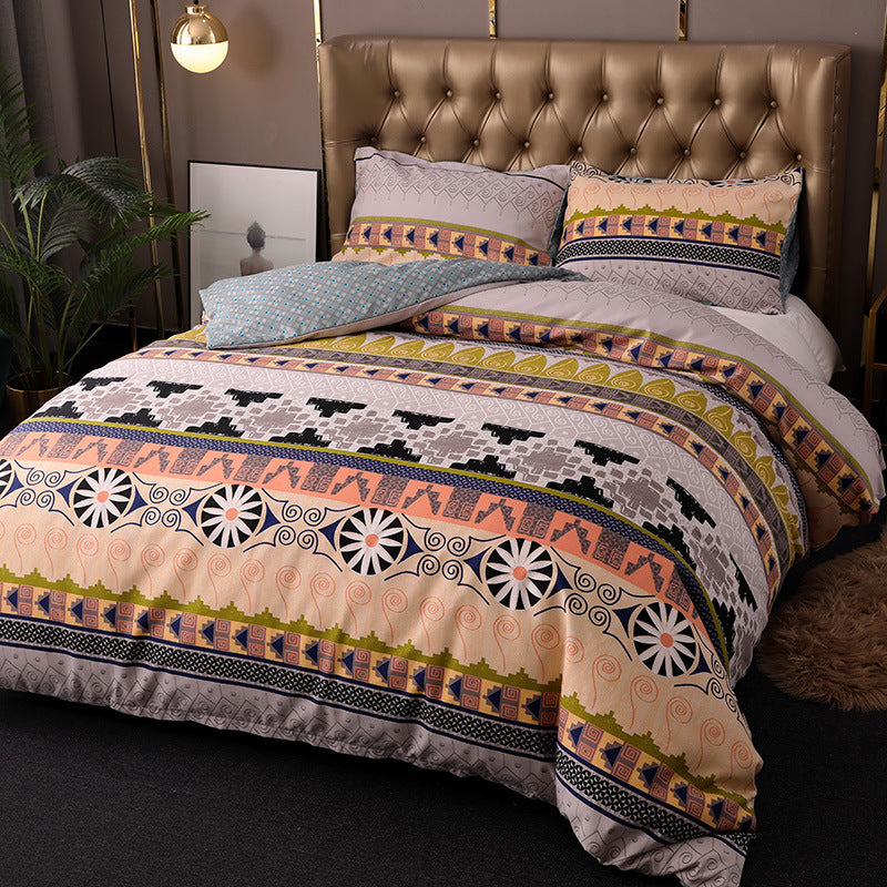 HKM-947091 Bohemian Ethnic Style Three-Piece Bedding Set – Floral Design, Twin to King Sizes Available